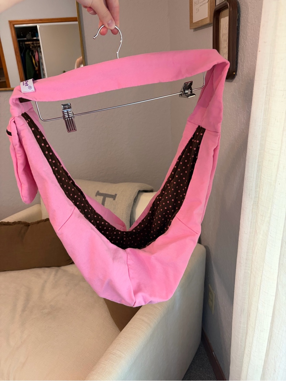 Pet Pink Hammock Sling - Soft Polka Dot